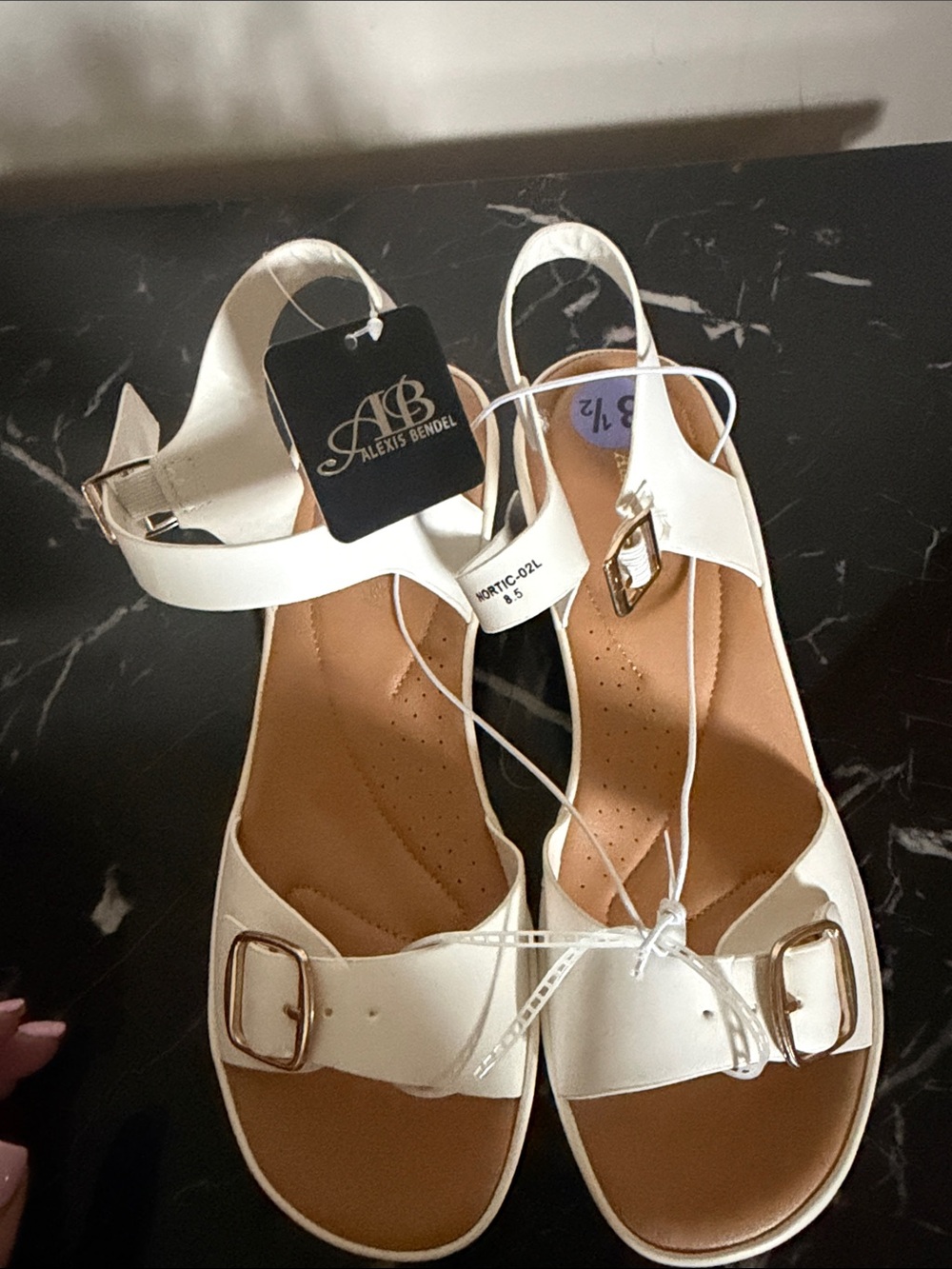 Alexis Bendel White Women’s Ankle-Strap Buckle Sandals
